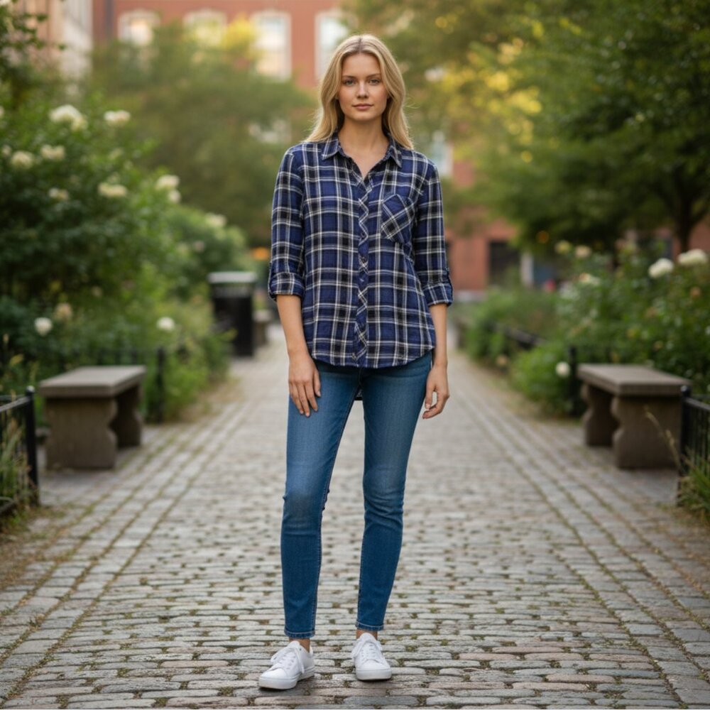 Rails Plaid Flannel Shirt Slate Blue & White, 100… - image 2